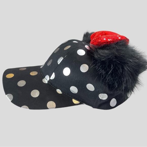 NWT Disney Parks Adult Minnie Ears Hat Pom Pom Polka Dot Black Adjustable Cap - Picture 2 of 8